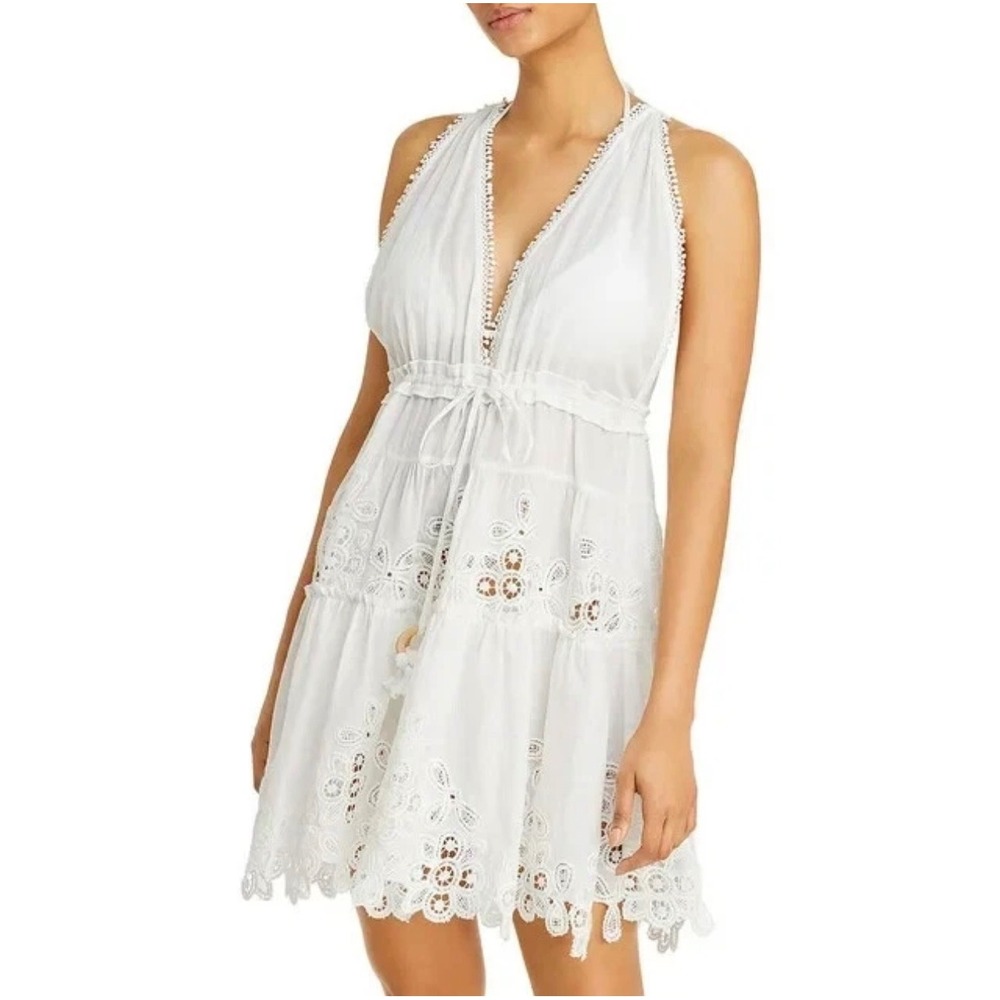Ramy Brook Vilma Dress White Eyelet Lace Tiered Mini Dress XXS C0221312 NEW &295